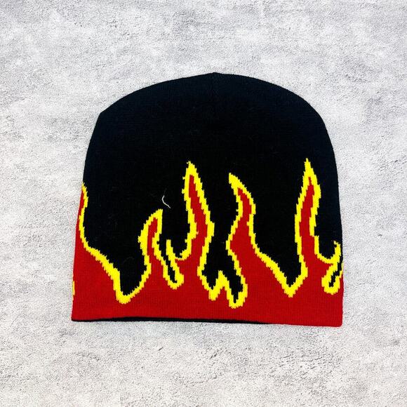 grunge gothic punk flame black and red beanie - Picture 3 of 5